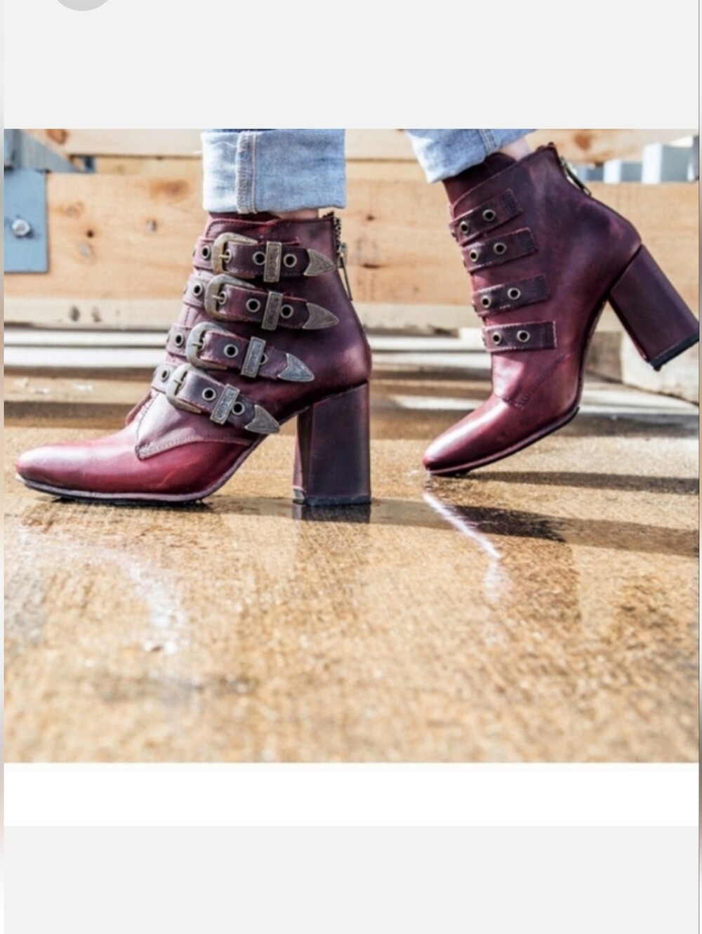 Freebird Jayden Multi-Buckle Booties Wine Leather Whimsigoth Festival Steampunk